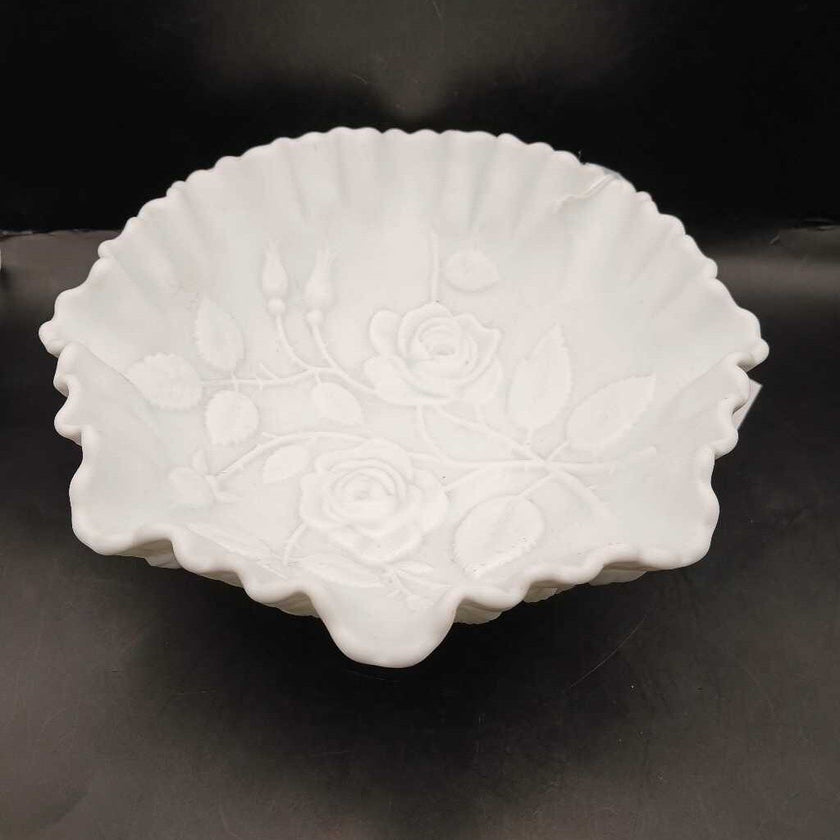 1960s Imperial Milk Glass Ruffled Rose Bowl
