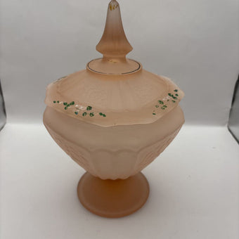Hocking Frosted Footed Mayfair Pink Candy Dish