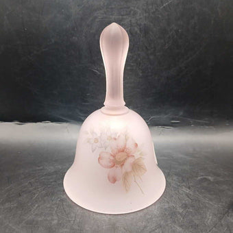 Vtg Viking Glass Frosted Satin Floral Pink Bell