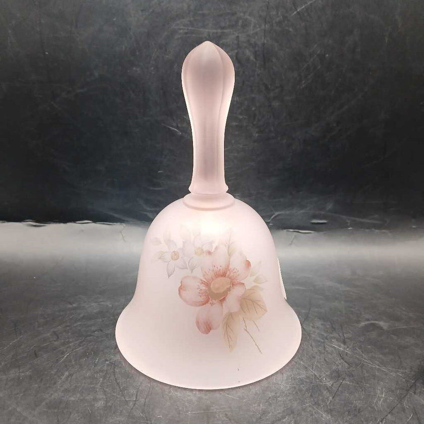 Vtg Viking Glass Frosted Satin Floral Pink Bell