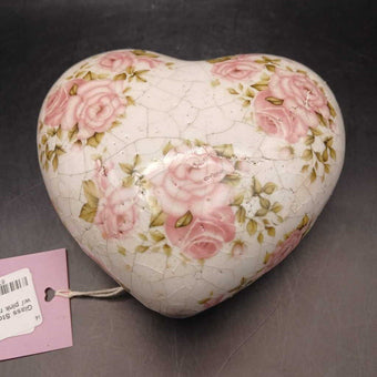 Glass Stoneware heart shape w/ pink rose