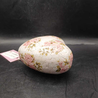 Glass Stoneware heart shape w/ pink rose