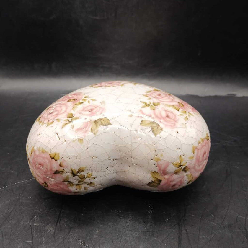 Glass Stoneware heart shape w/ pink rose