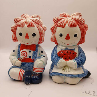 Vintage 1972 Fitz & Floyd Raggedy Ann & Andy Figurines/Bookends (Set of 2)
