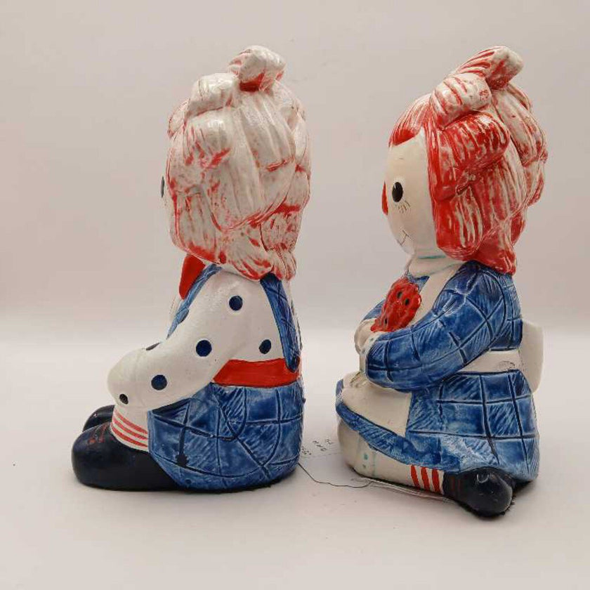 Vintage 1972 Fitz & Floyd Raggedy Ann & Andy Figurines/Bookends (Set of 2)