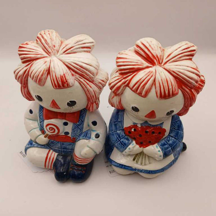 Vintage 1972 Fitz & Floyd Raggedy Ann & Andy Figurines/Bookends (Set of 2)