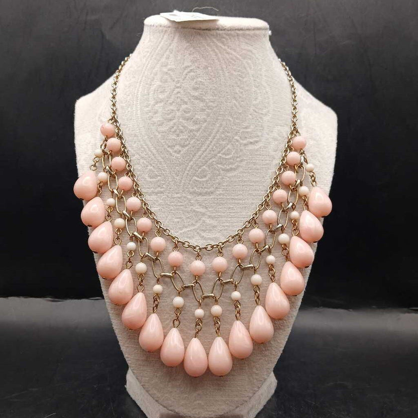 VTG Choker Statement Bib Necklace w/ Pink beads