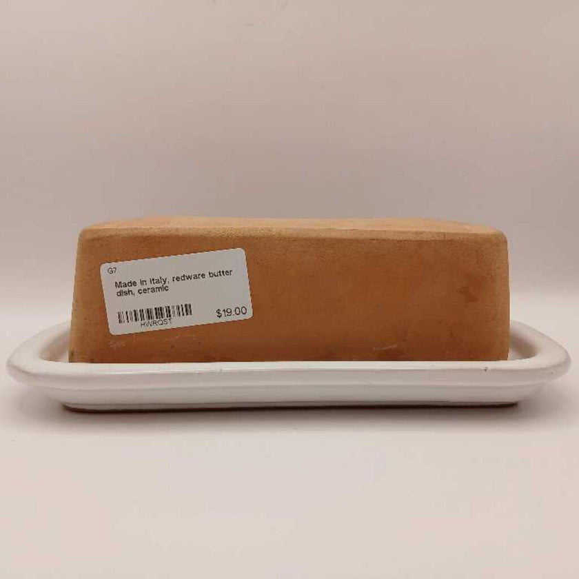 Made in Italy, redware butter dish, ceramic