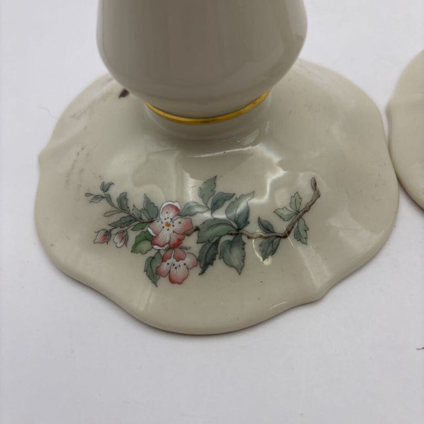 Vintage Lenox serenade tall hand painted red bird candle holders 24 karat gold rim