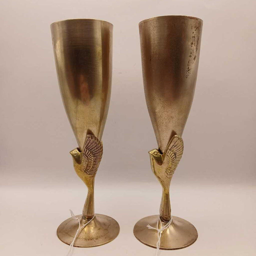 Brass Bird Vases/Candle Holder Set