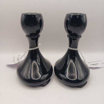 1920’s fostoria black glass candle holder (set of 2)