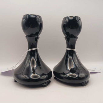 1920’s fostoria black glass candle holder (set of 2)