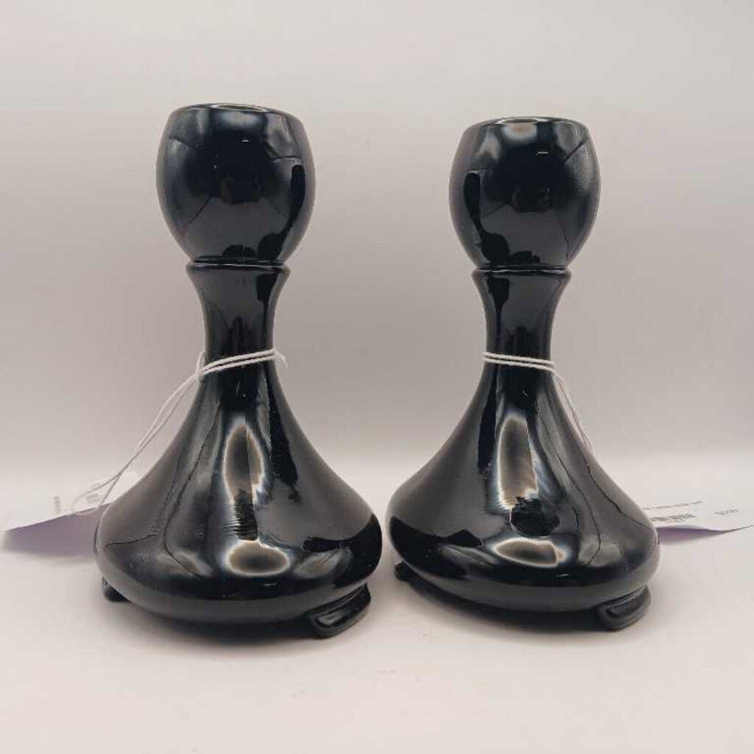 1920’s Fostoria Black Glass Candle Holder (set of 2)