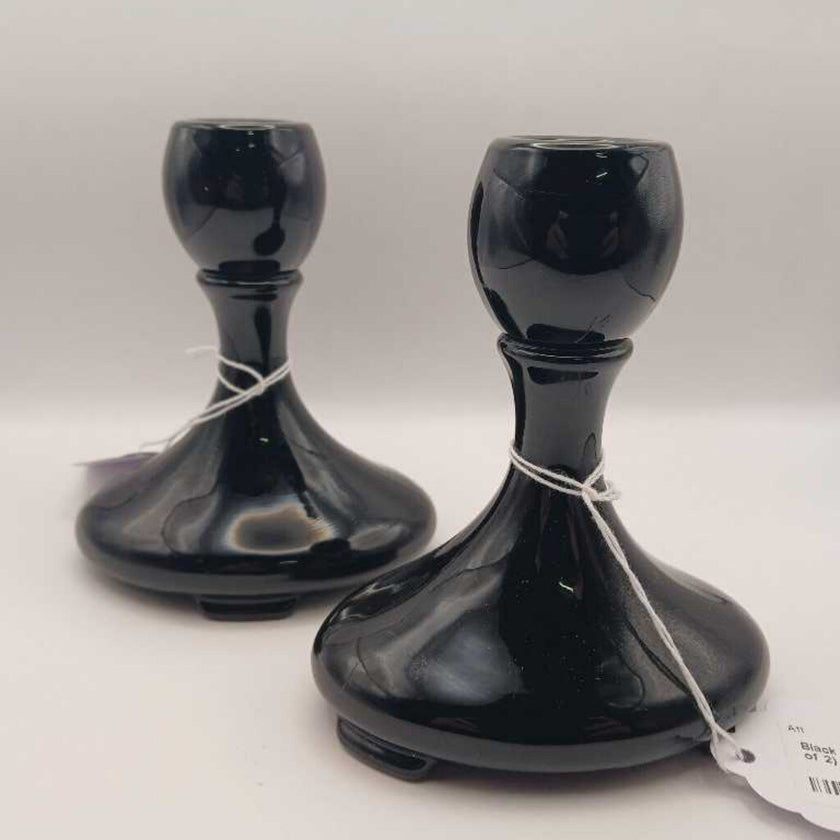 1920’s Fostoria Black Glass Candle Holder (set of 2)