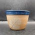 Handmade ceramic pot with leaf and blue rim SV Maker mark