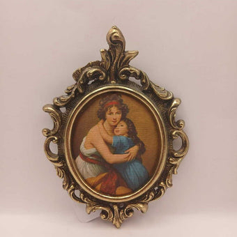 Ornate Italian Silk Print in Brass Frame