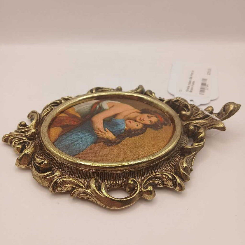 Ornate Italian Silk Print in Brass Frame