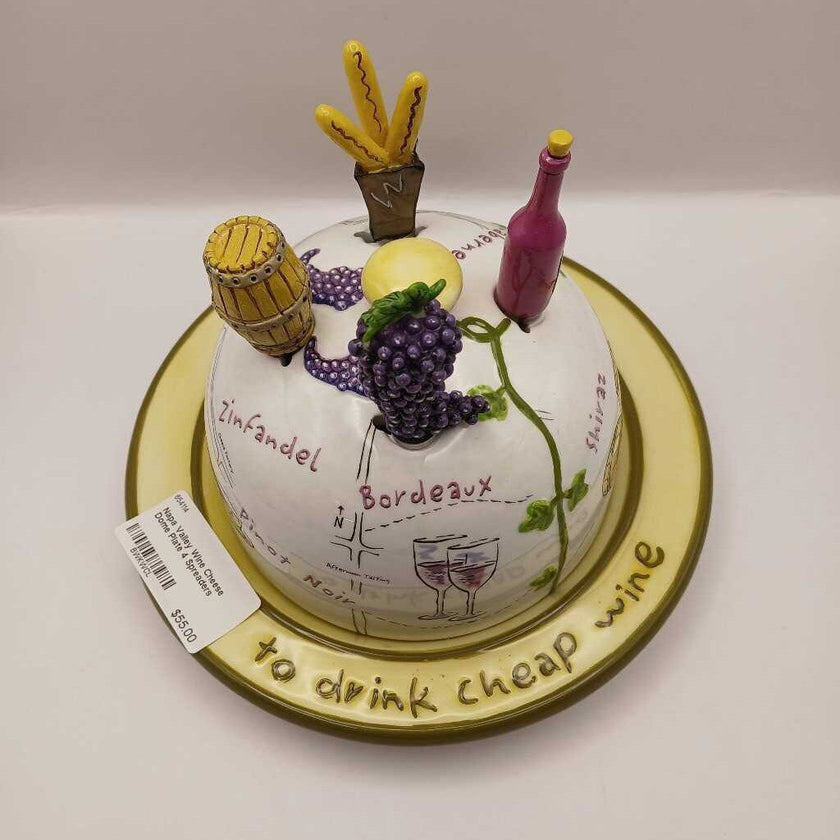 Napa Valley Wine Cheese Dome Plate 4 Spreaders