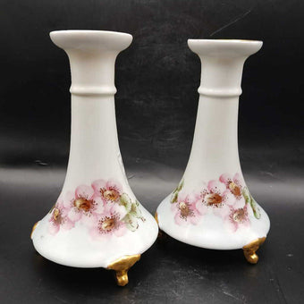 Pair of Pre-World War II Hand Painted Candlesticks