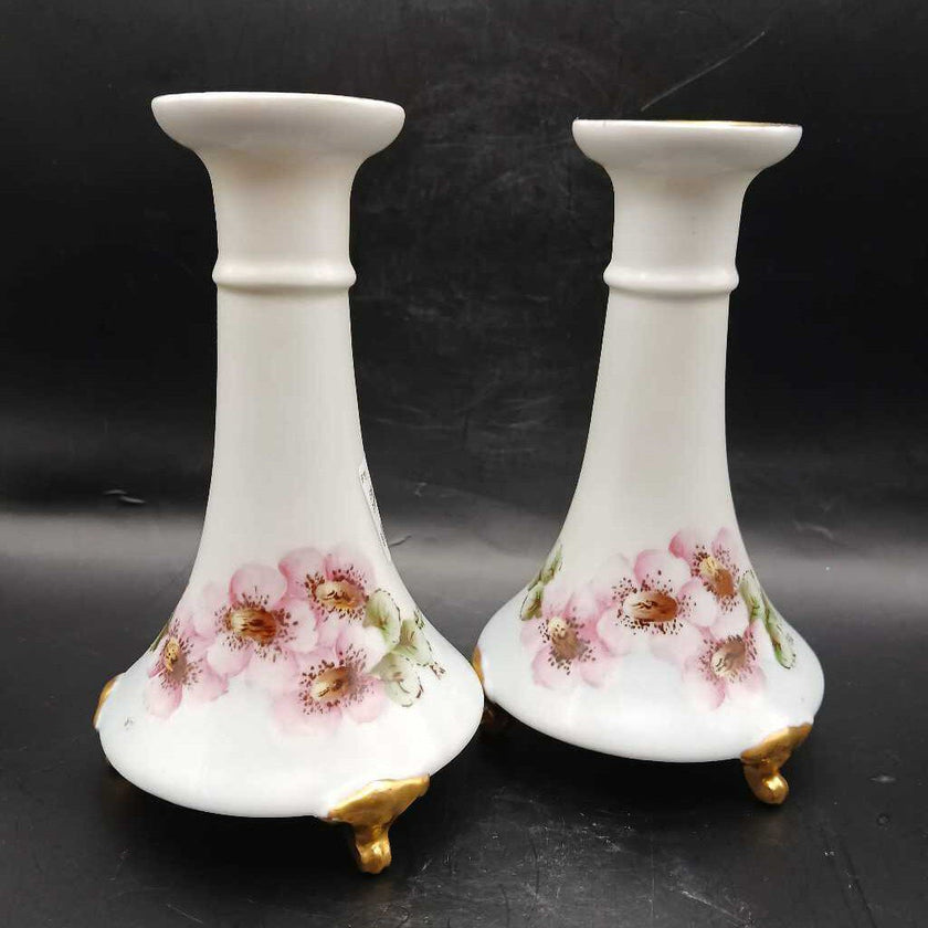 Pair of pre-World War II hand painted candlesticks