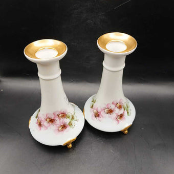 Pair of Pre-World War II Hand Painted Candlesticks