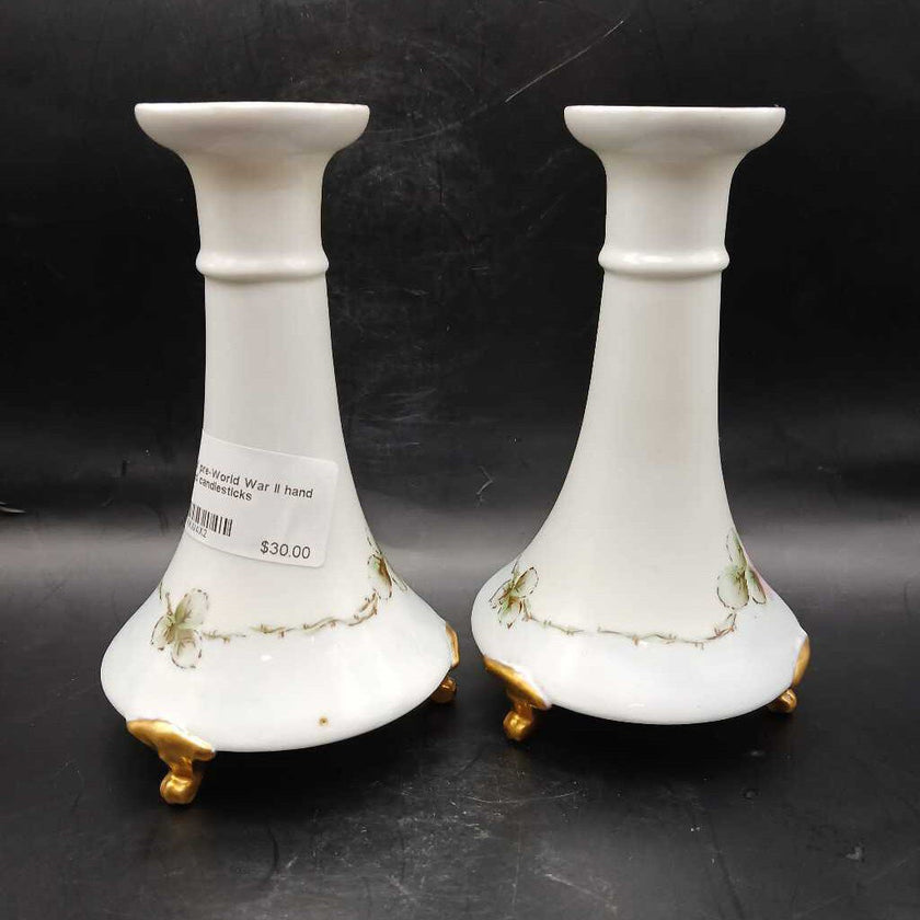 Pair of pre-World War II hand painted candlesticks