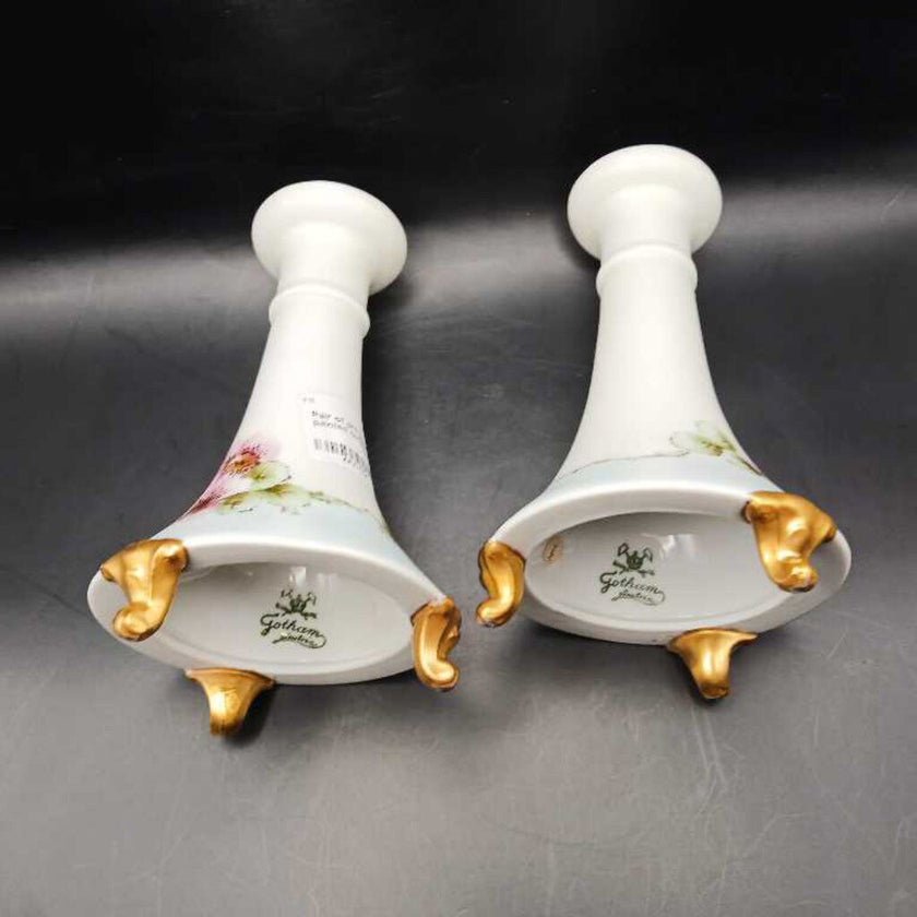 Pair of pre-World War II hand painted candlesticks