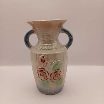 Vintage handled Lusterware vase with rose design