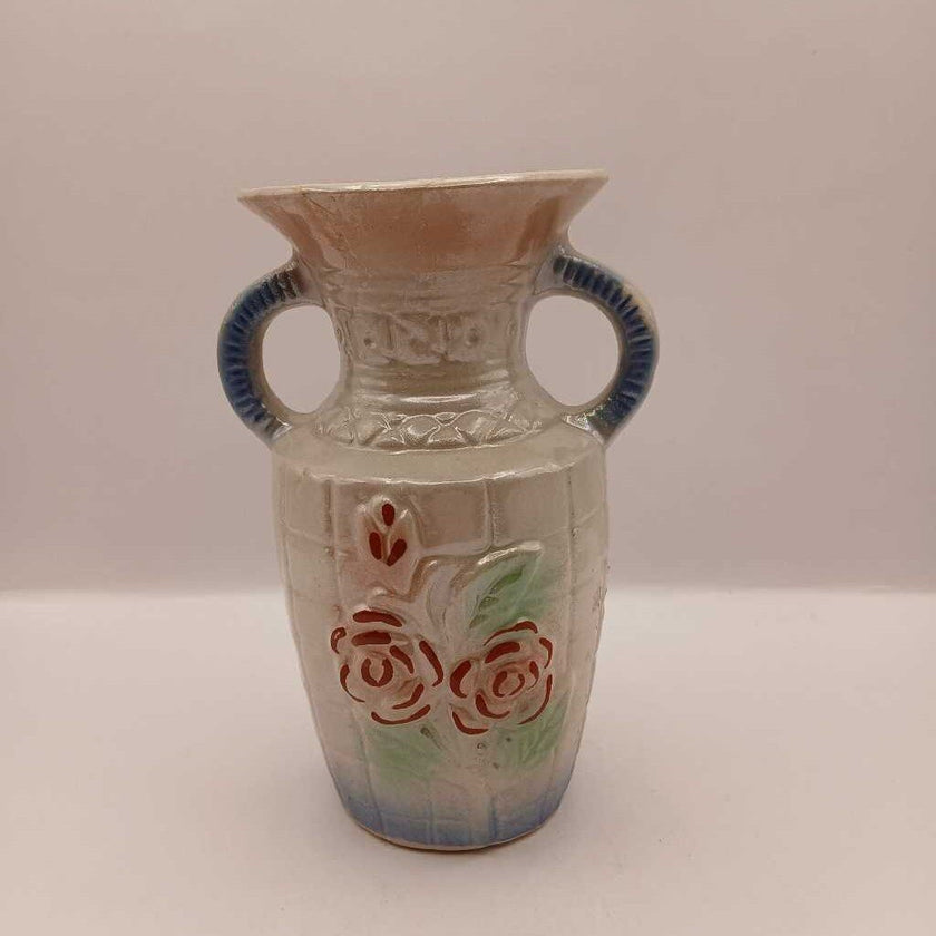 Vintage handled Lusterware vase with rose design