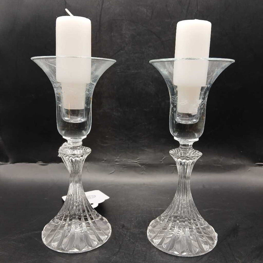 Pair of glass candle holders