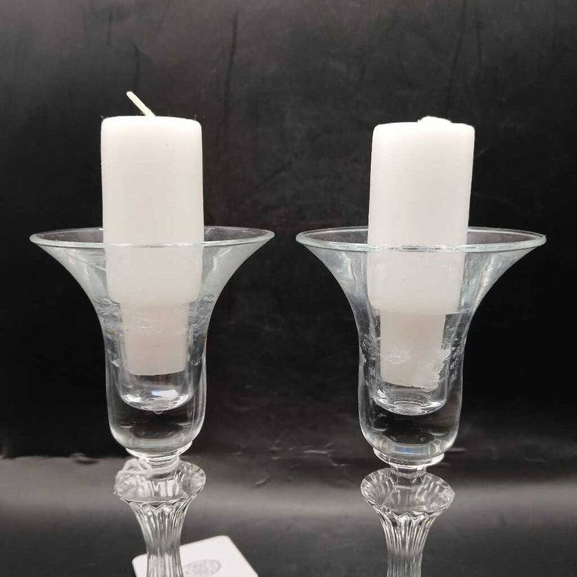 Pair of glass candle holders