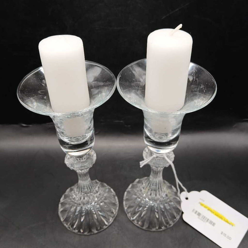 Pair of glass candle holders