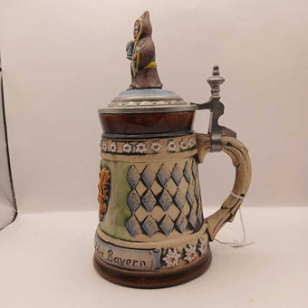 West Germany Hand Painted Beer Stein with Figural Lid