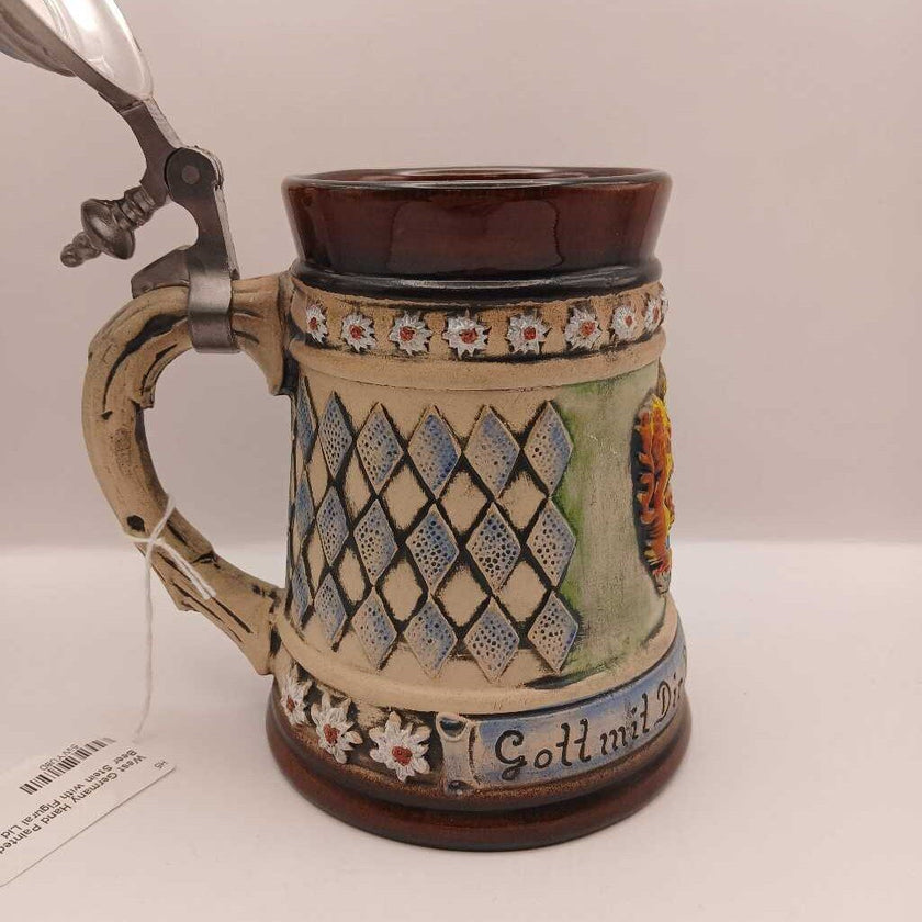 West Germany Hand Painted Beer Stein with Figural Lid