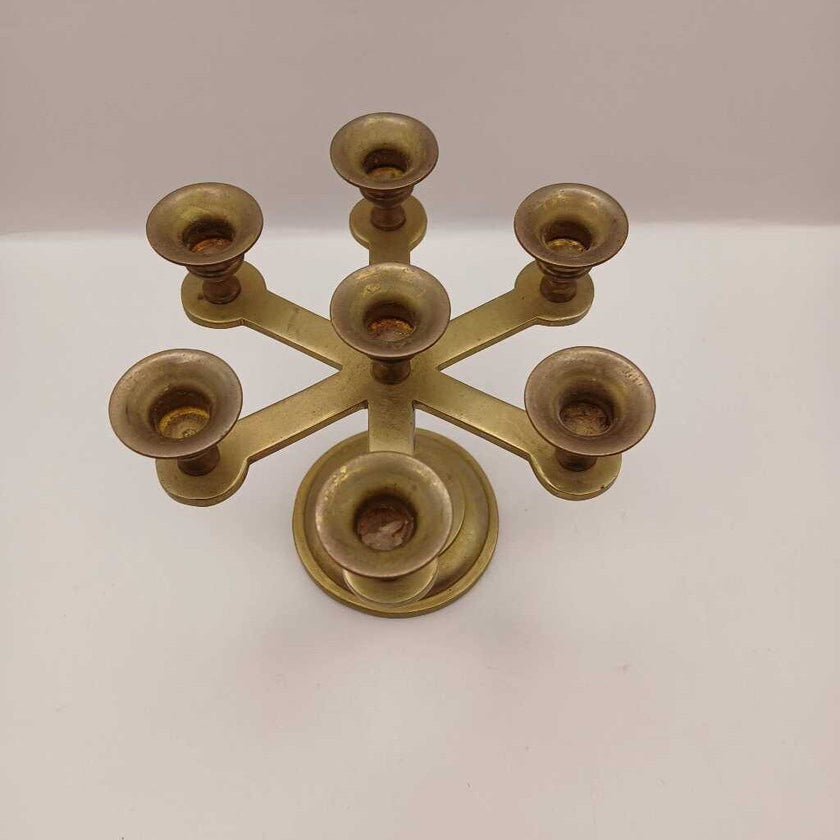 VINTAGE MCM Hebrew 7 Branch Brass Menorah