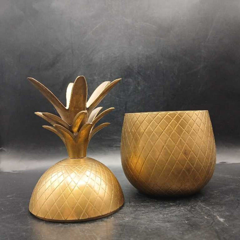 Vintage solid, brass, pineapple container