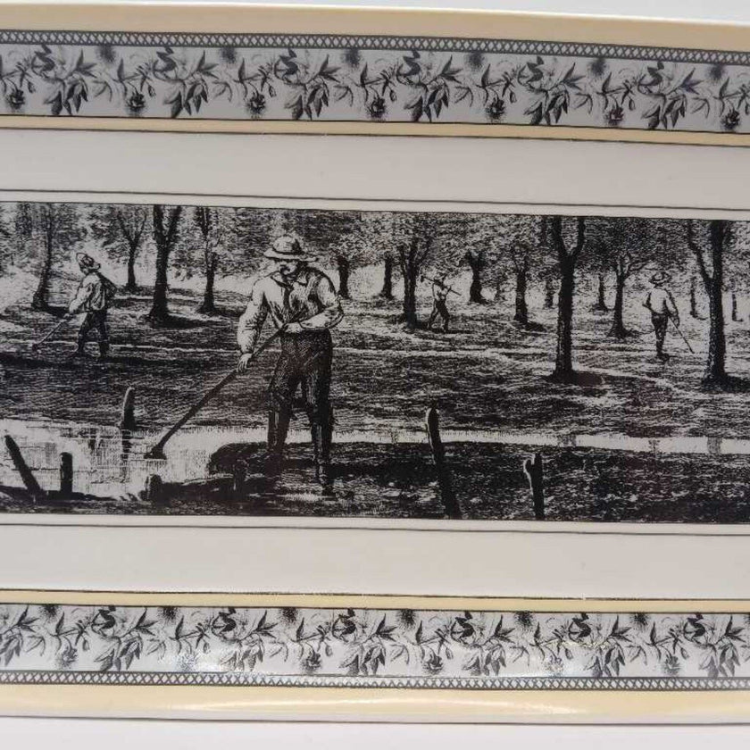 men in orchard bread tray