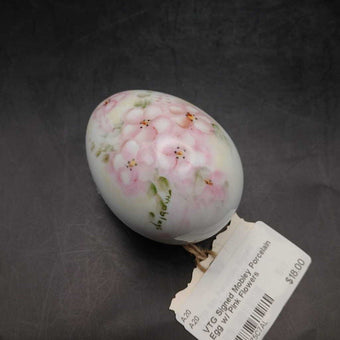 VTG Signed Mobley Porcelain Egg w/ Pink Flowers