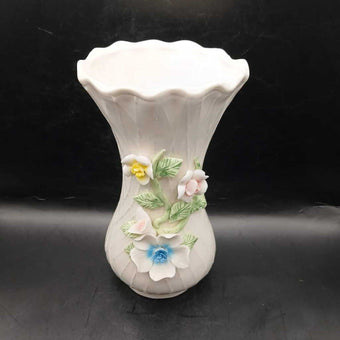 VTG WH Cottagecore Ceramic Bud Vase w/ Handmade Capodimonte Style Flowers