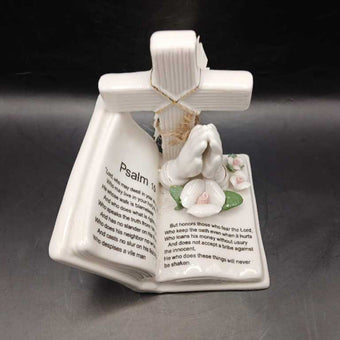 VTG Ceramic Hand Painted Praying Hands w/ Psalm 15 Scripture