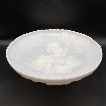 Vintage Imperial Milk Glass - Rose 3 Footed Bowl - 1950s
