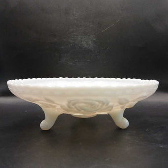 Vintage Imperial Milk Glass - Rose 3 Footed Bowl - 1950s