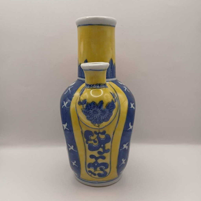 ASIAN DECOR Yellow Blue and White Chinese Porcelain 3-Tiered VASE 8