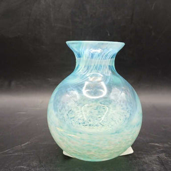 Caithness iridescent Aqua Blue Glass Posy Vase - With Sticker
