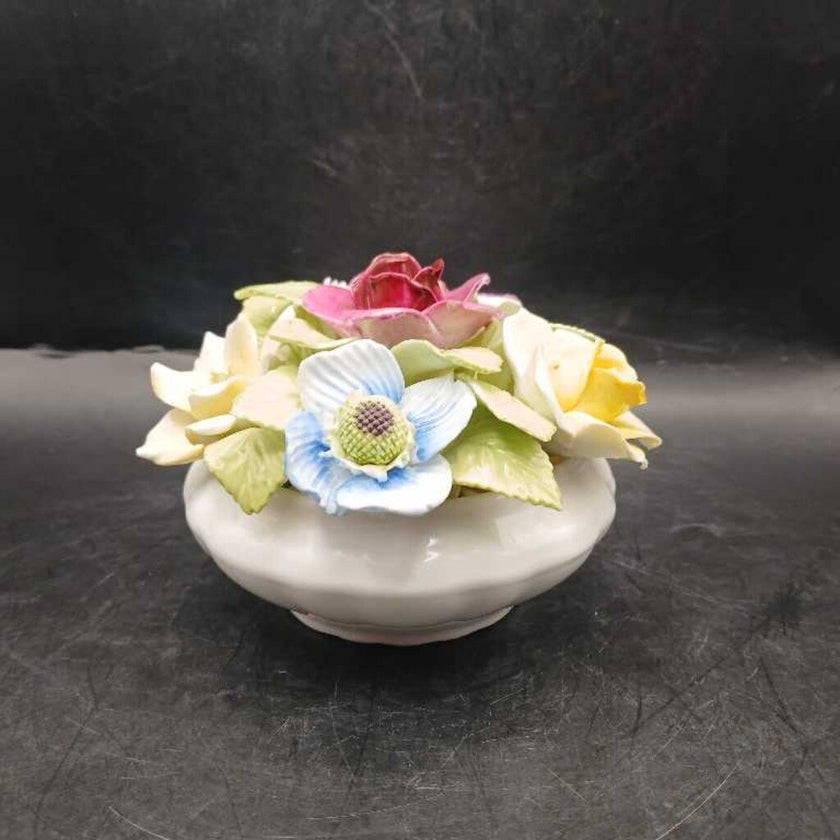 Coalport Porcelain Flowers in White Bowl
