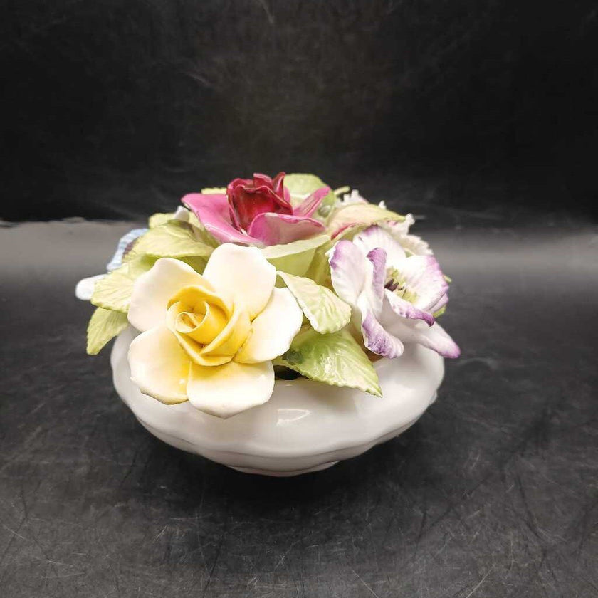 Coalport Porcelain Flowers in White Bowl