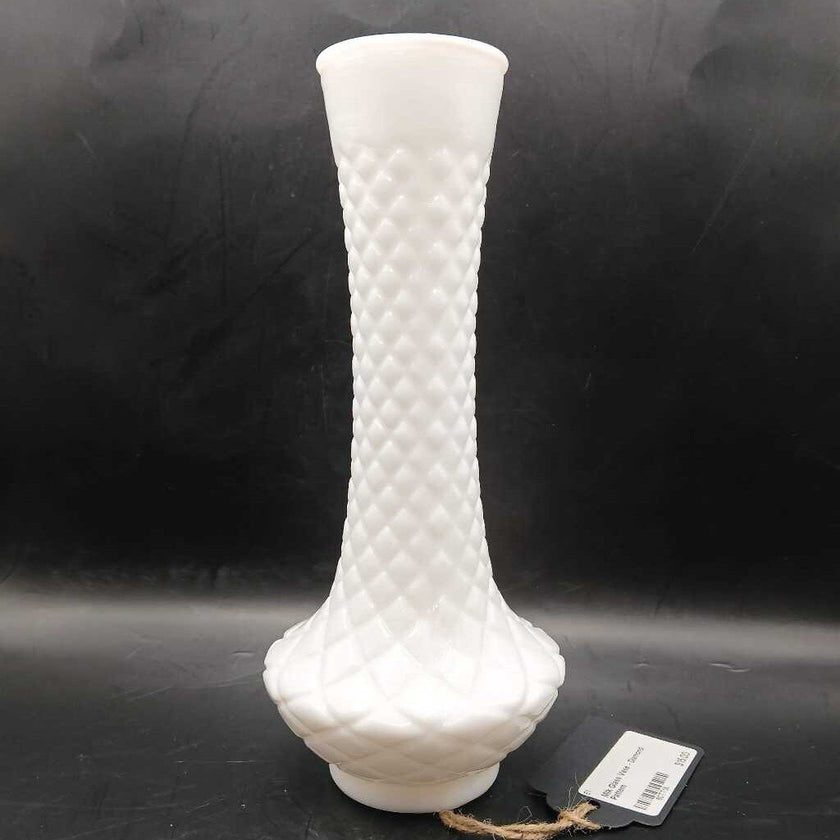 Milk Glass Vase - Diamond Pattern