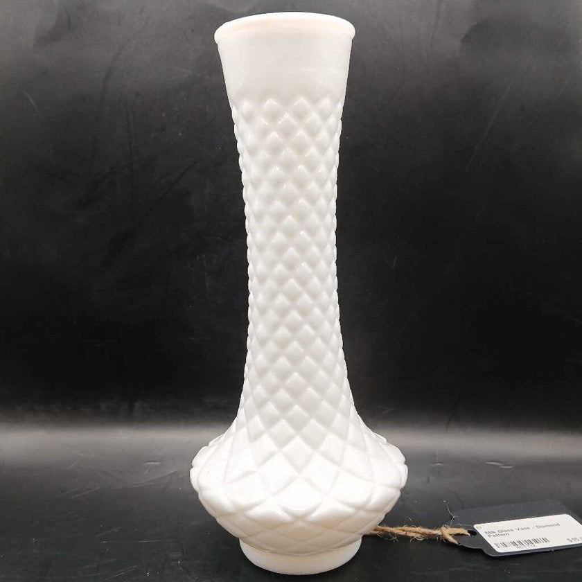 Milk Glass Vase - Diamond Pattern