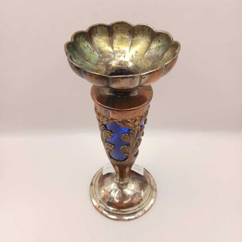 Colbalt encased in silver plated candle stick or bud vase