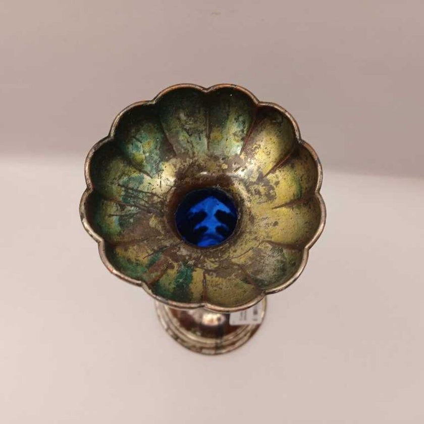 Colbalt encased in silver plated candle stick or bud vase
